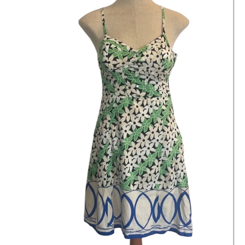 Vintage Y2K sundress floral mini Green white black blue womens size small cotton